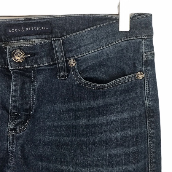 Rock & Republic Kasandra Mid Rise Bootcut Jeans Size 12 Dark Wash Y2K Bling - Picture 8 of 14